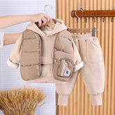 Boys' Suit Autumn Fashionable Fleece-lined Three-piece Set Baby Winter Fashionable Clothing